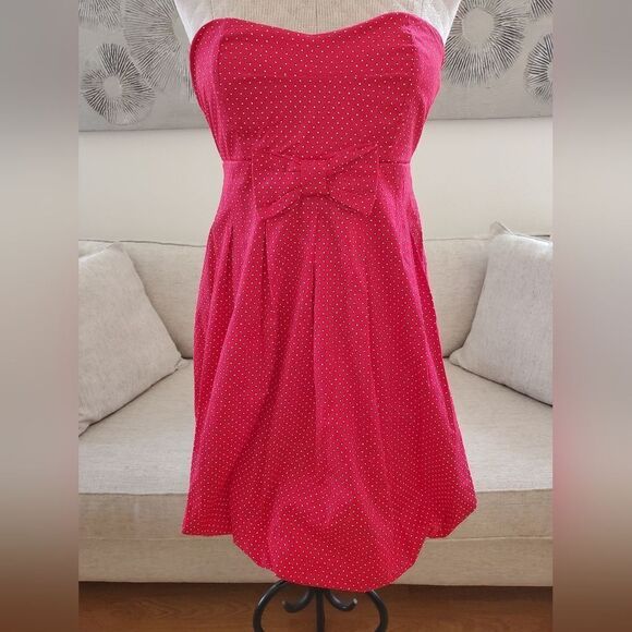 🌹 RUBY ROX 🌹 NEW - Strapless Bubble Hem Polka Dot Mini Dress - [Medium, Red] - Picture 2 of 11